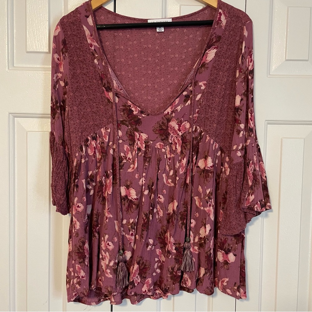 LA Threads Women’s Floral Boho Bell Sleeve Peasant Top
